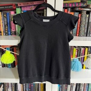 Anthropologie t.La grey black cotton sweatshirt ruffle short sleeve sweatshirt